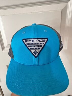 Columbia PFG Trucker Cap - Bright Aqua & Gray Mesh